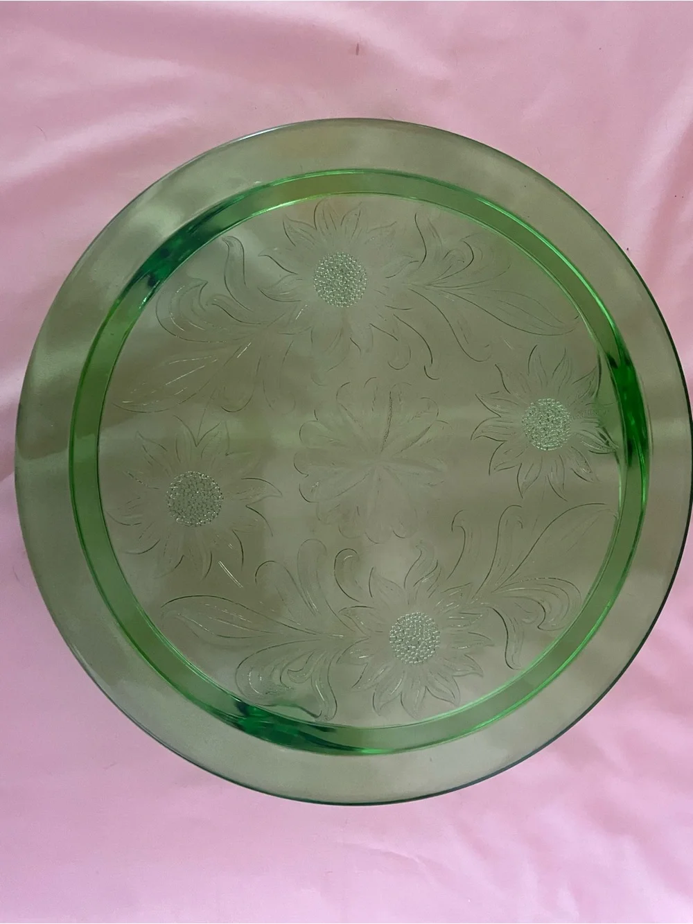 vintage green glass cake plate